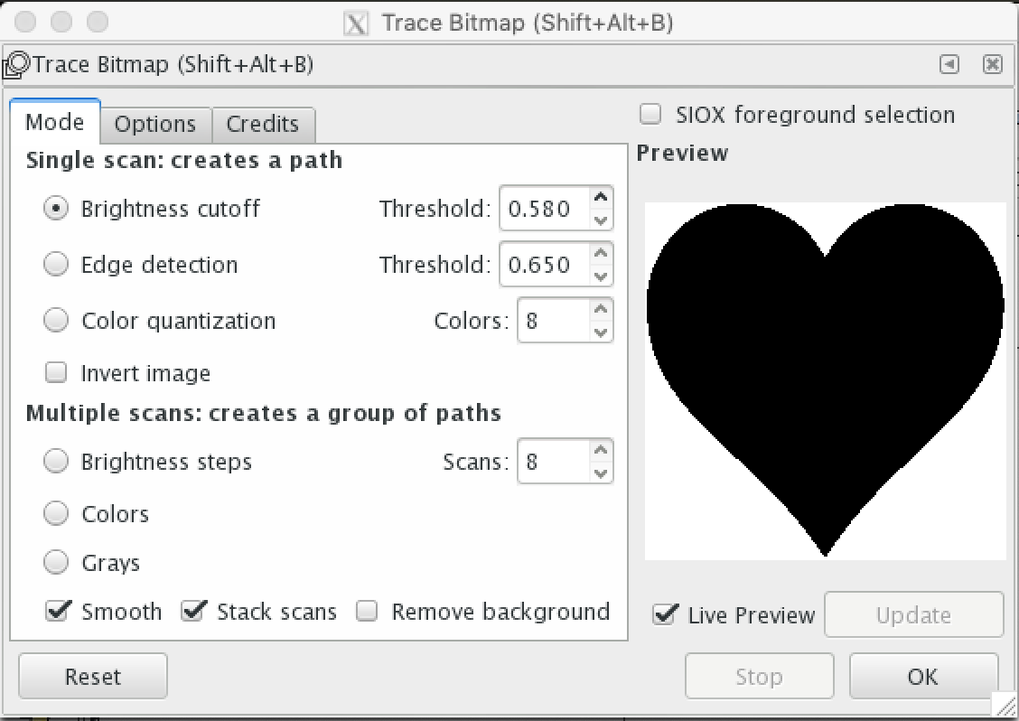 inkscape trace bitmap single line